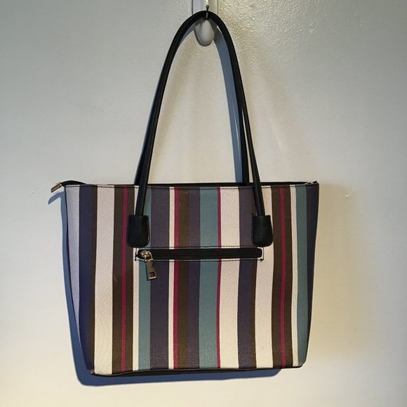 Darling's Striped Polyurethane Tote Bag - Picture 2 of 9